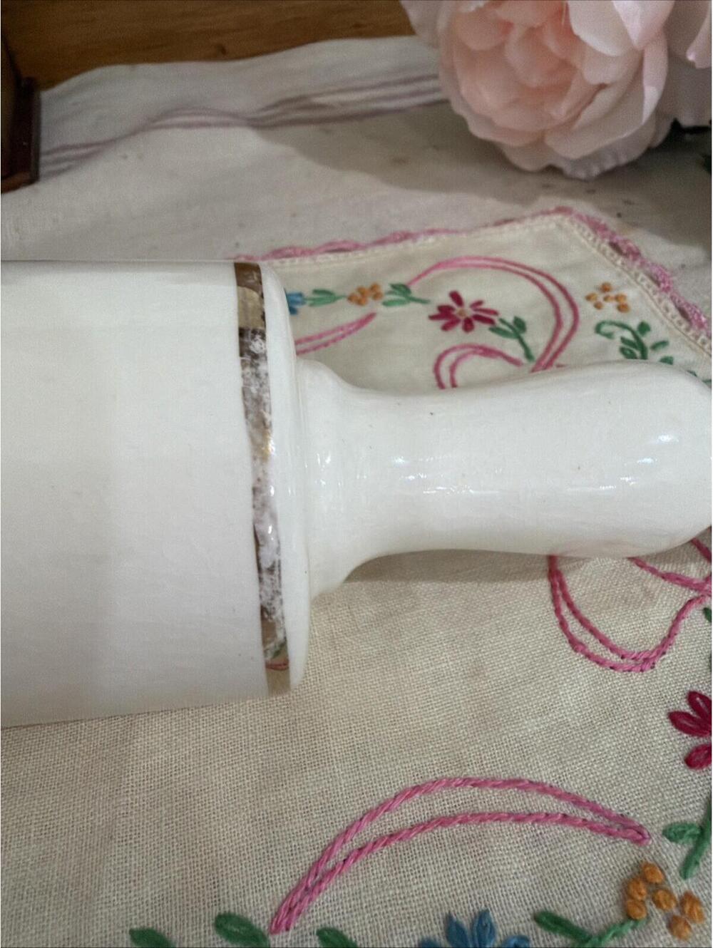 VTG 1930s Harker Pottery Ceramic Rolling Pin Amy Rose Floral Pastry Dough Roller - Picture 4 of 8